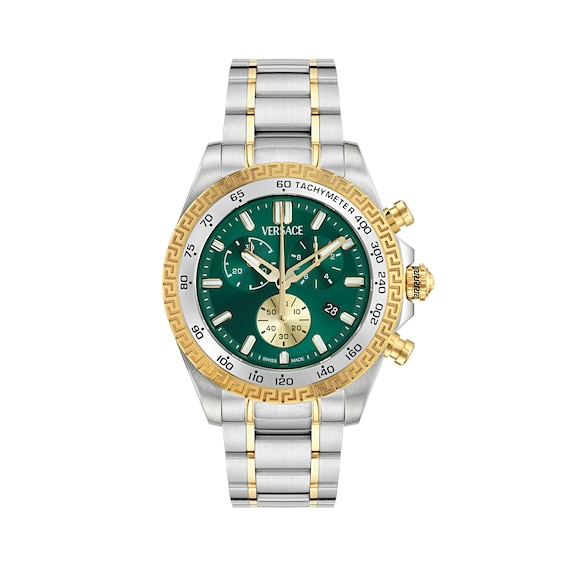 Versace Chrono X Mens Green Dial and Two Tone Stainless Stee
