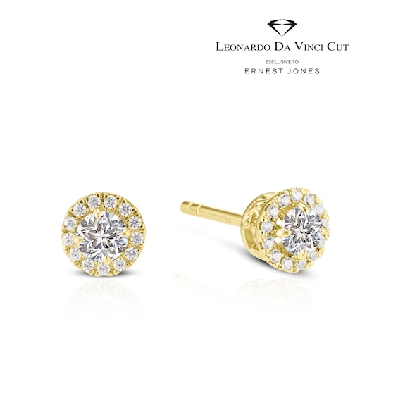 Leonardo Da Vinci Cut 9ct Yellow Gold 0.40ct Diamond Total Halo Earrings