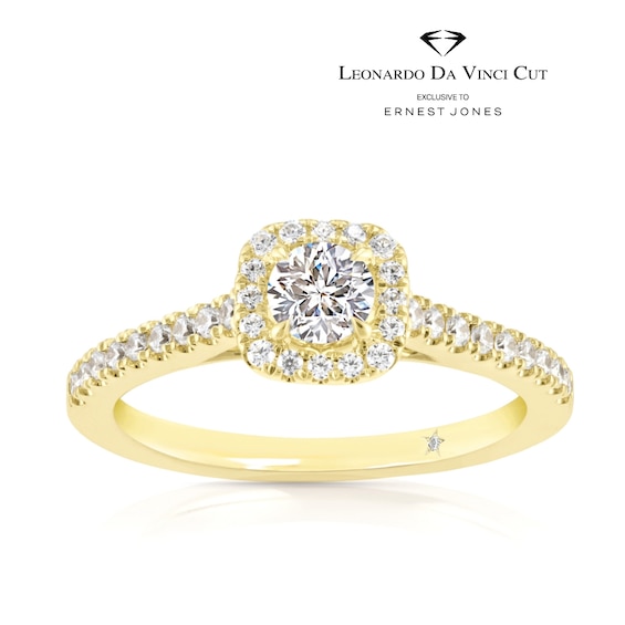 Engagement Ring Leonardo Da Vinci Cut 18ct Yellow Gold Cushion Halo 0.50ct Diamond Ring