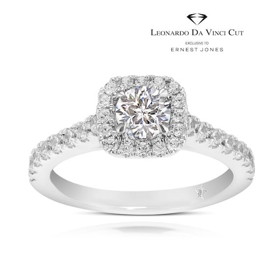 Leonardo Da Vinci Cut Platinum 1ct Diamond Cushion Halo Ring
