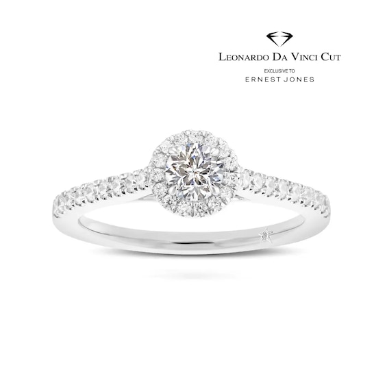 Engagement Ring Leonardo Da Vinci Cut Platinum Round Halo 0.