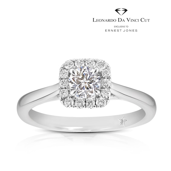 Engagement Ring Leonardo Da Vinci Cut Platinum Cushion Halo 0.50ct Diamond Ring