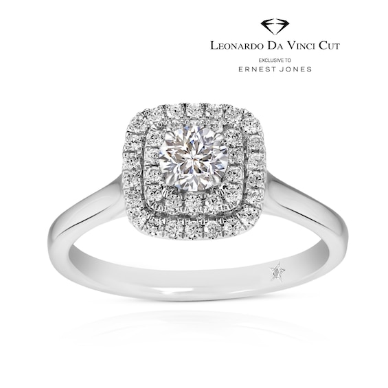 Leonardo Da Vinci Cut Platinum 0.50ct Diamond Cushion Double Halo Ring