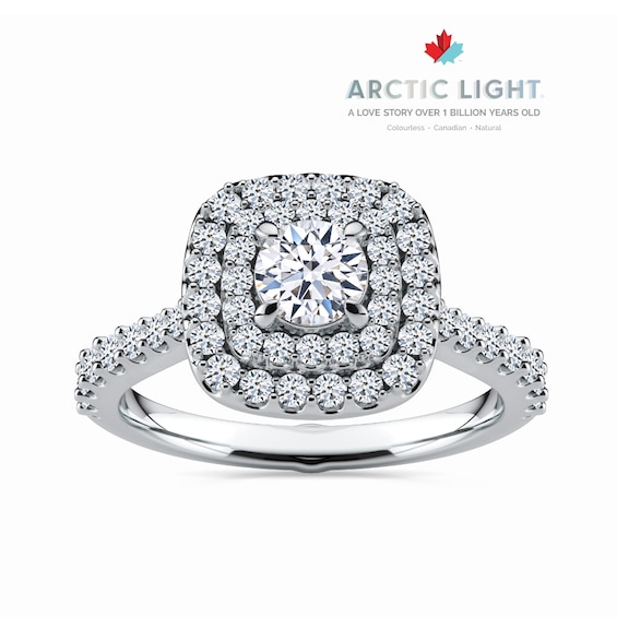 Arctic Light Platinum 0.75ct Diamond Cushion Double Halo Ring