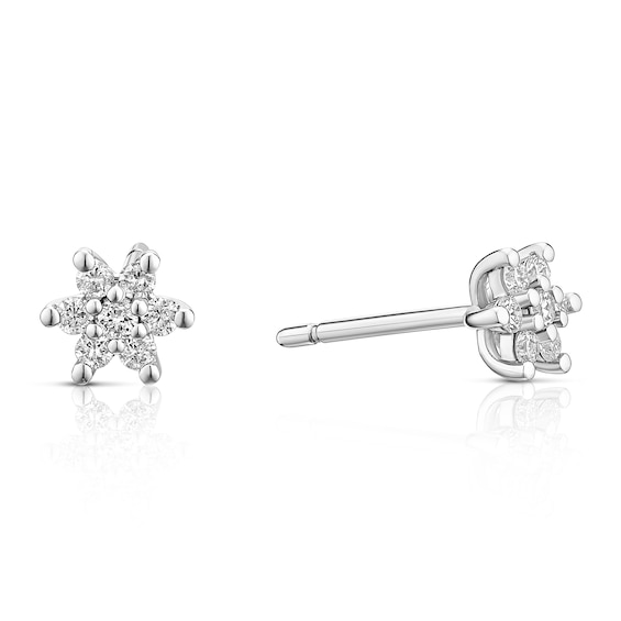 9ct White Gold 0.19ct Diamond Flower Shaped Stud Earrings
