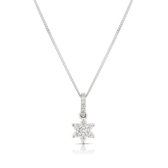 9ct White Gold 0.21ct Diamond Flower Shaped Pendant Necklace