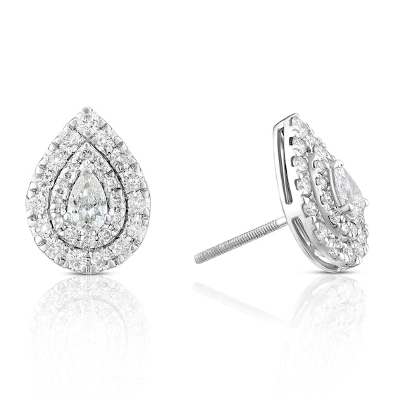Platinum 1ct Diamond Pear Double Halo Stud Earrings