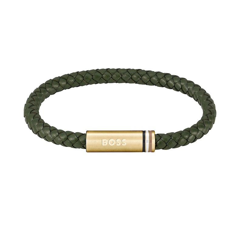 Main Image 6 of BOSS Strike Mesh Stainless Steel Watch & Green Leather Bracelet Gift Set