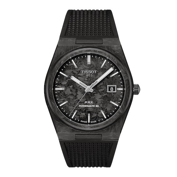 Men's Tissot Prx Powermatic 80 Black Rubber Strap Watch