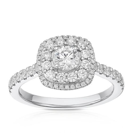 Platinum 1ct Diamond Cushion Shaped Double Halo Ring