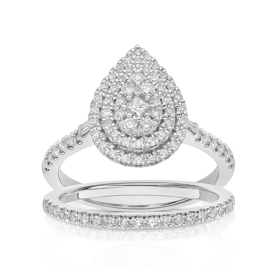 Engagement Ring 18ct White Gold Pear Shaped Bridal Set 0.50c