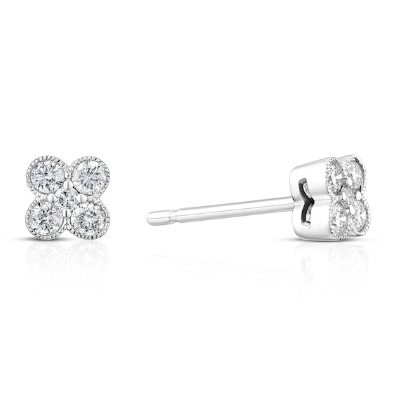 9ct White Gold 0.25ct Diamond Clover Shaped Stud Earrings