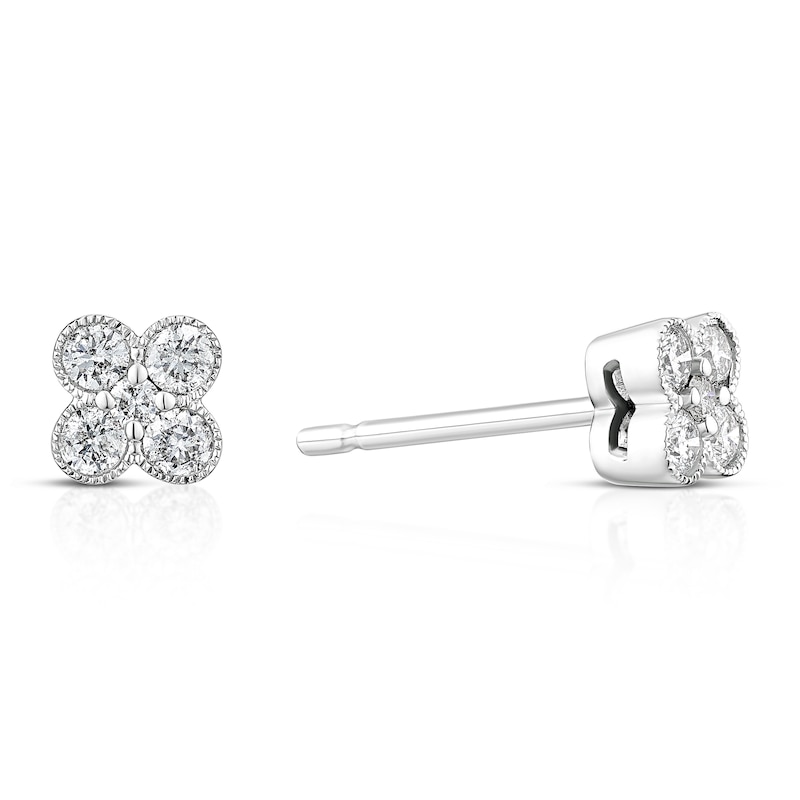 Main Image 1 of 9ct White Gold 0.25ct Diamond Clover Shaped Stud Earrings