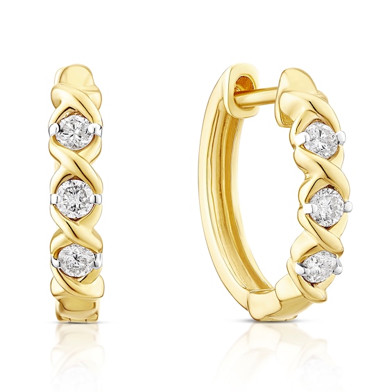 9ct Yellow Gold 0.25ct Diamond X-Over Hoop Earrings