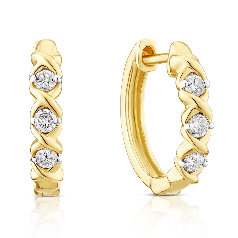 Main Image 1 of 9ct Yellow Gold 0.25ct Diamond X-Over Hoop Earrings
