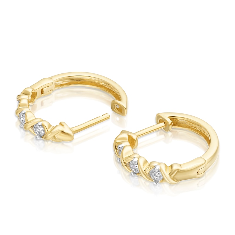 Main Image 2 of 9ct Yellow Gold 0.25ct Diamond X-Over Hoop Earrings