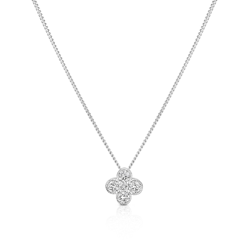 Main Image 1 of 9ct White Gold 0.20ct Diamond Clover Shaped Pendant