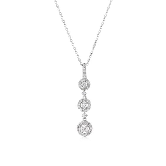 9ct White Gold 18 0.25ct Diamond Trilogy Drop Pendant Necklace