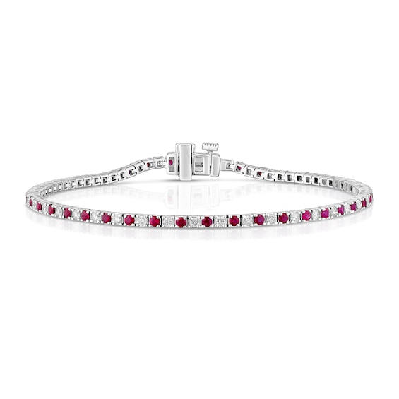 9ct White Gold 1ct Diamond and Ruby Tennis Bracelet