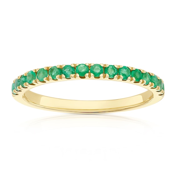 9ct Yellow Gold Emerald Round Cut Eternity Ring
