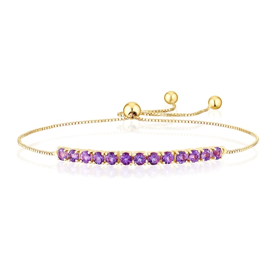 9ct Yellow Gold Amethyst Adjustable Bolo Bracelet