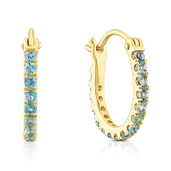 9ct Yellow Gold and Blue Topaz Hoop Earrings