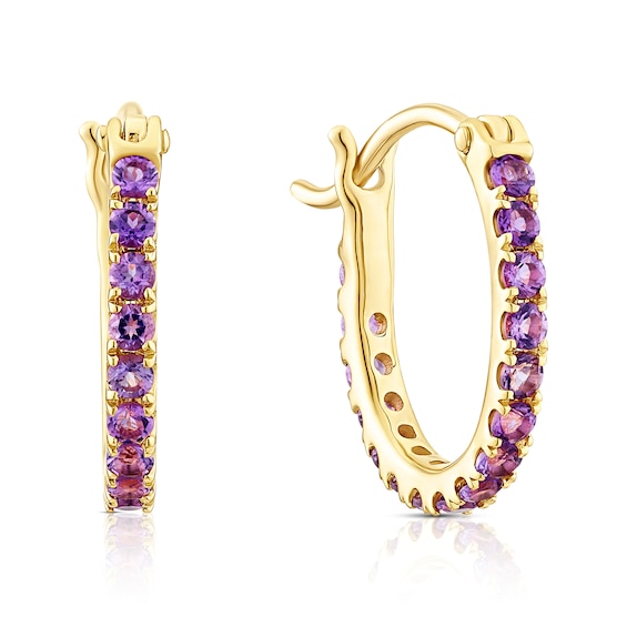 9ct Yellow Gold and Amethyst Hoop Earrings