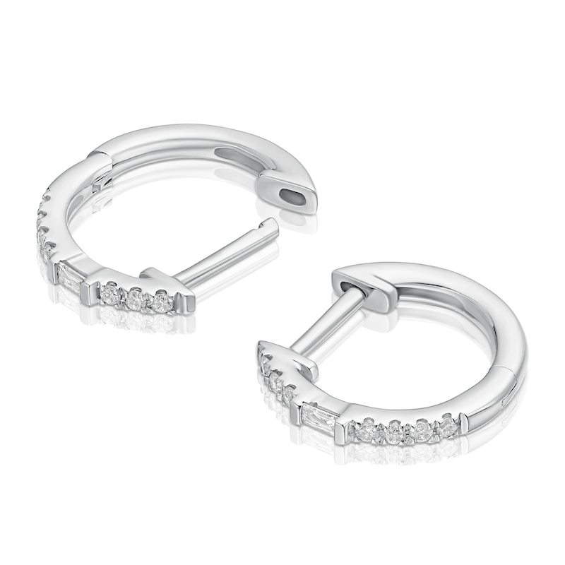 Main Image 2 of 9ct White Gold Diamond Baguette & Round Cut Hoop Earrings