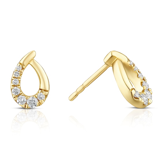 9ct Yellow Gold 0.15ct Diamond Organic Shaped Stud Earrings