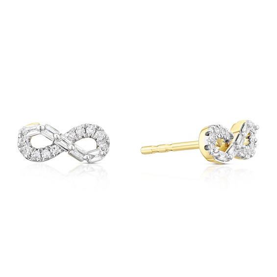9ct Yellow Gold 0.12ct Diamond Mixed Cut Infinity Stud Earri