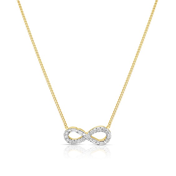 9ct Yellow Gold 18 0.10ct Diamond Mixed Cut Infinity Pendant