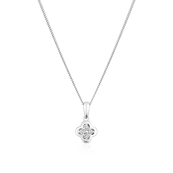Sterling Silver 0.10ct Diamond Clover Shaped Pendant Necklac