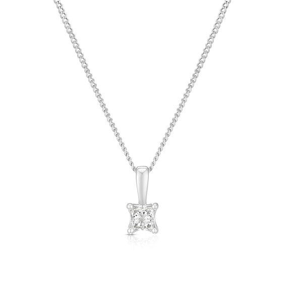 9ct White Gold 0.15ct Diamond Princess Cut Solitaire Pendant