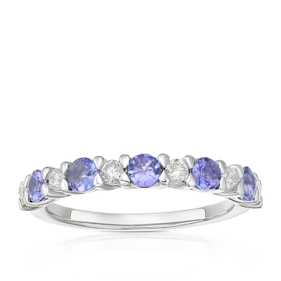 9ct White Gold 0.20ct Diamond and Tanzanite Eternity Ring
