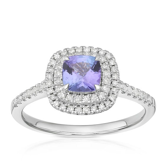 9ct White Gold 0.25ct Diamond and Tanzanite Double Halo Ring