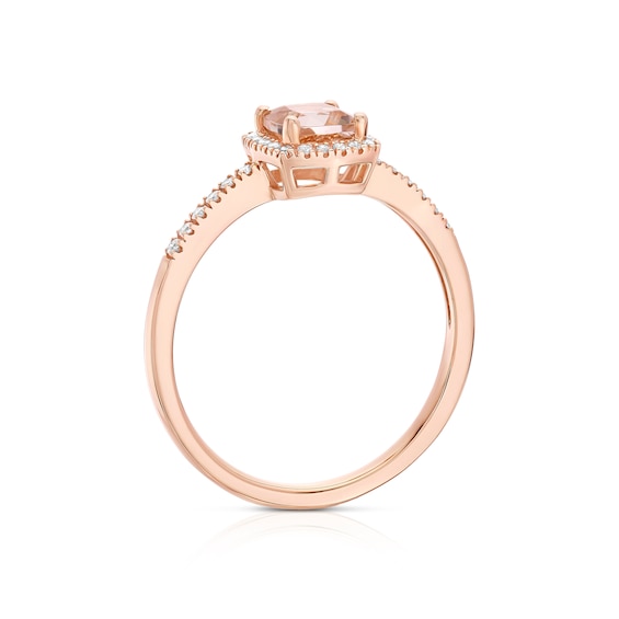 14K Rose Gold Morganite & Diamond Engagement Ring - 7.5mm Cushion Morganite, 0.50ct Diamond Halo, Size 5.5
