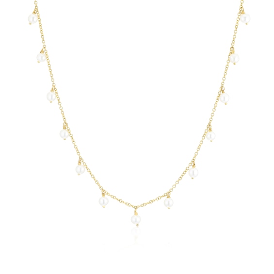 9ct Yellow Gold 16+2 Cultured Freshwater Pearl Droplet Station Necklace