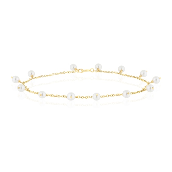 9ct Yellow Gold Cultured Freshwater Pearl 6.25+1 Droplet Station Bracelet