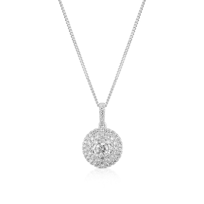 Main Image 1 of 9ct White Gold 18 Inch 0.33ct Diamond Cluster Halo Pendant Necklace