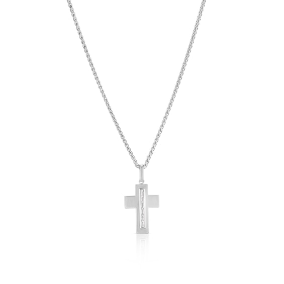 Sterling Silver and Cubic Zirconia Cross Pendant Necklace
