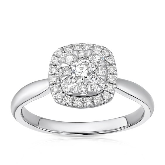 9ct White Gold 0.50ct Diamond Cushion Shaped Halo Ring