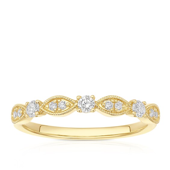 9ct Yellow Gold Round and Marquise Shaped Milgrain Eternity 