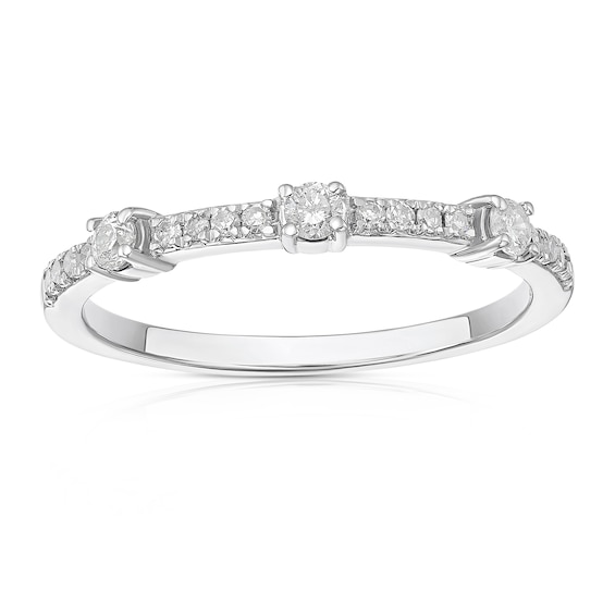 9ct White Gold Round Cut Station Eternity 0.20ct Diamond Ring