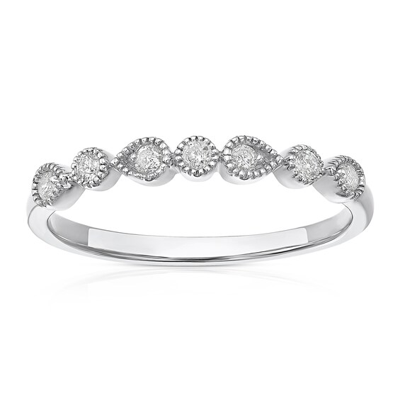 9ct White Gold Round Cut Milgrain Eternity 0.12ct Diamond Ring