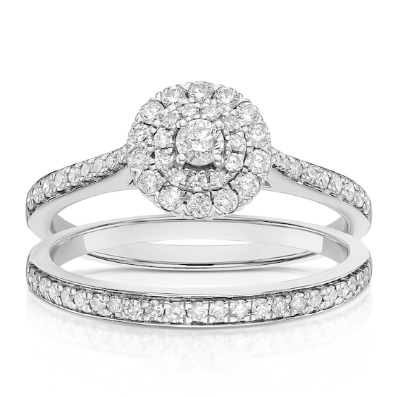 Engagement Ring 9ct White Gold Round Cut Halo Bridal Set 0.5