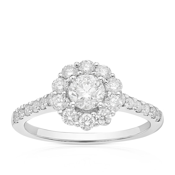 Platinum 1ct Diamond Round Flower Halo Ring