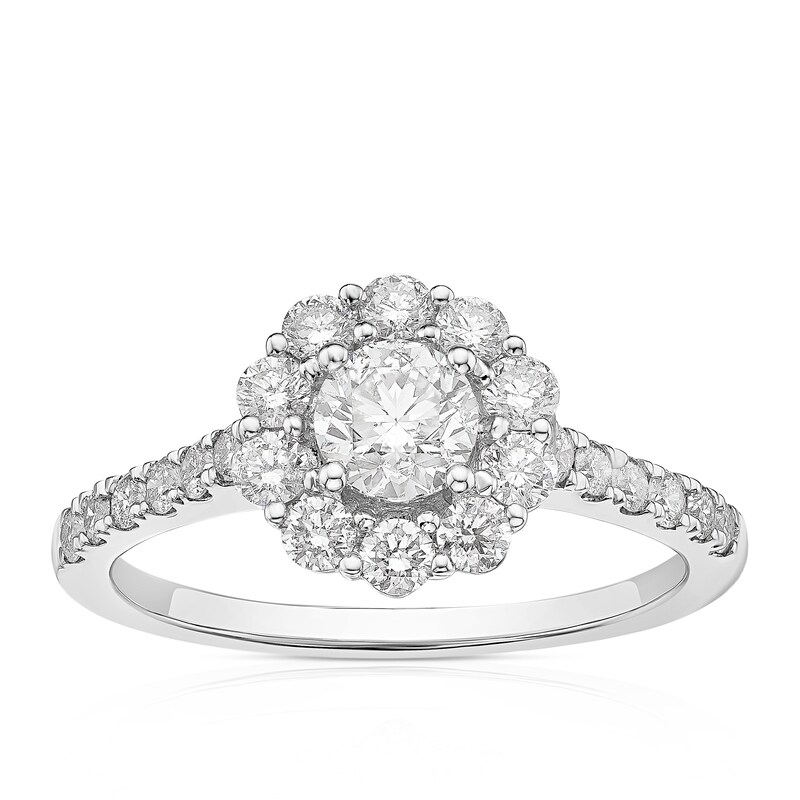 Main Image 1 of Platinum 1ct Diamond Round Flower Halo Ring