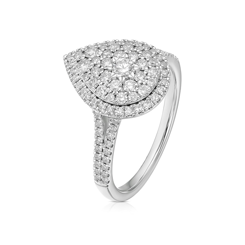 Main Image 2 of 18ct White Gold 0.75ct Diamond Pear Shaped Cluster Ring