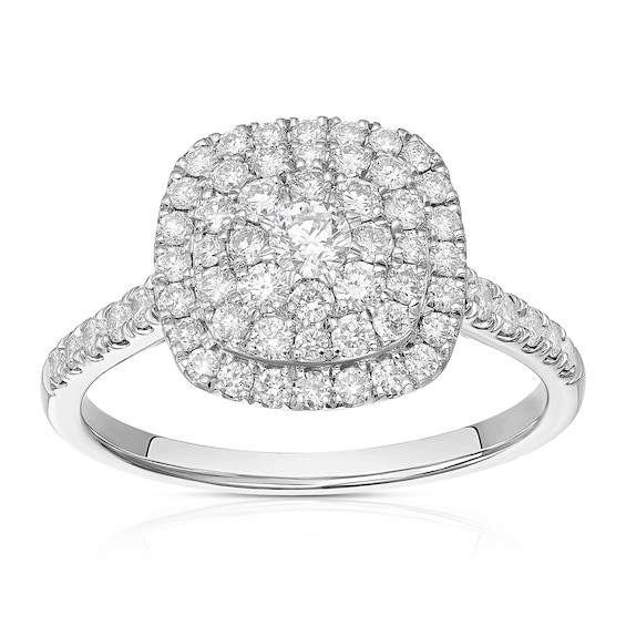 Engagement Ring 18ct White Gold Cushion Shaped Cluster 0.75c