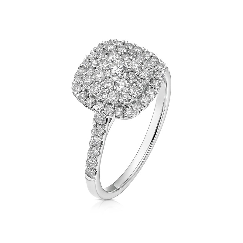Main Image 2 of 18ct White Gold 0.75ct Diamond Cushion Shaped Cluster Ring